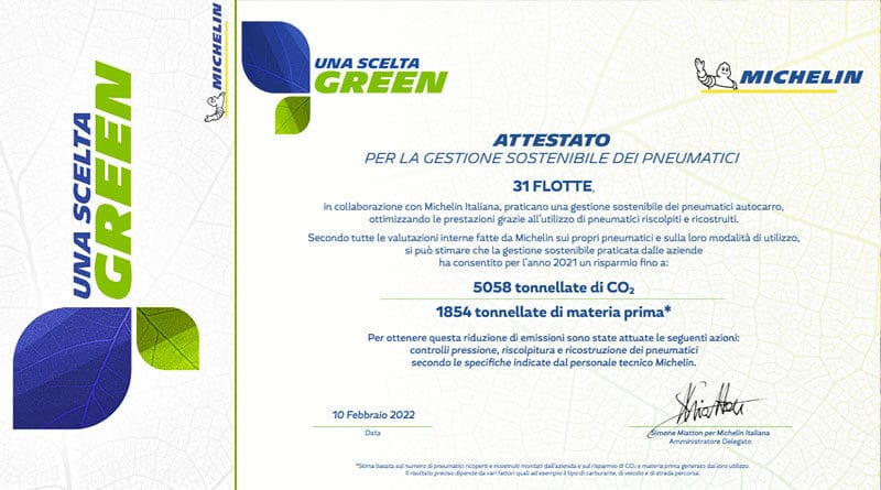 Michelin Italia assegna l’Attestato di Gestione Sostenibile dei Pneumatici 2