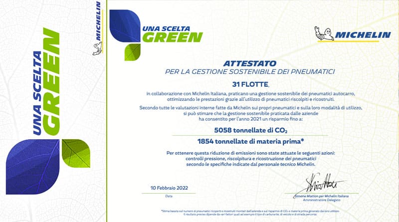 Michelin Italia assegna l’Attestato di Gestione Sostenibile dei Pneumatici 1