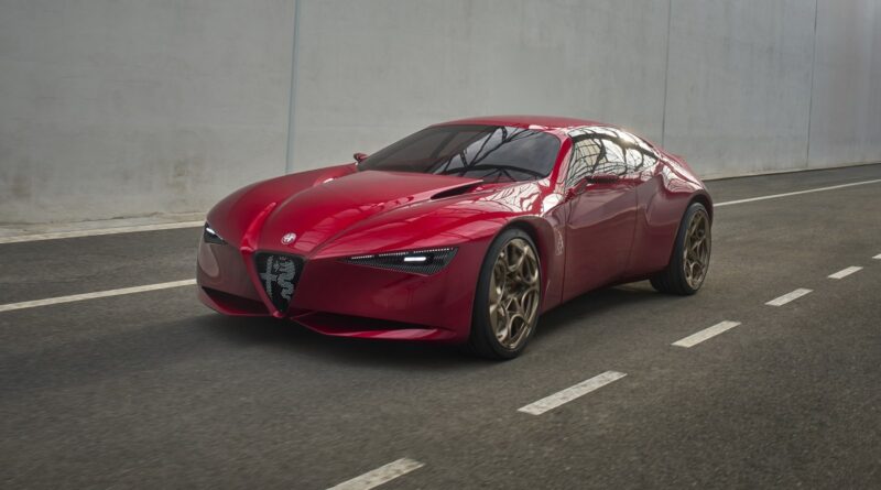 Alfa Romeo Cuorerosso rossa vista di tre quarti anteriore