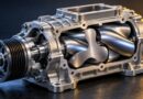 Illustrazione concettuale di un compressore meccanico a lobi con puleggia e involucro parzialmente aperto