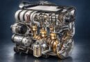 Illustrazione editoriale del motore Volkswagen VR6 con testata comune e pistoni sfalsati, non sezione dimensionale certificata