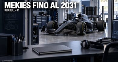F1 Red Bull e rinnovo di Mekies al 2031: illustrazione IA di un ufficio tecnico con monoposto generica