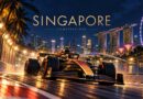 Illustrazione originale di una monoposto generica sul circuito urbano notturno di Singapore