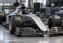 F1, monoposto generica e casco in garage per le prove libere – illustrazione IA